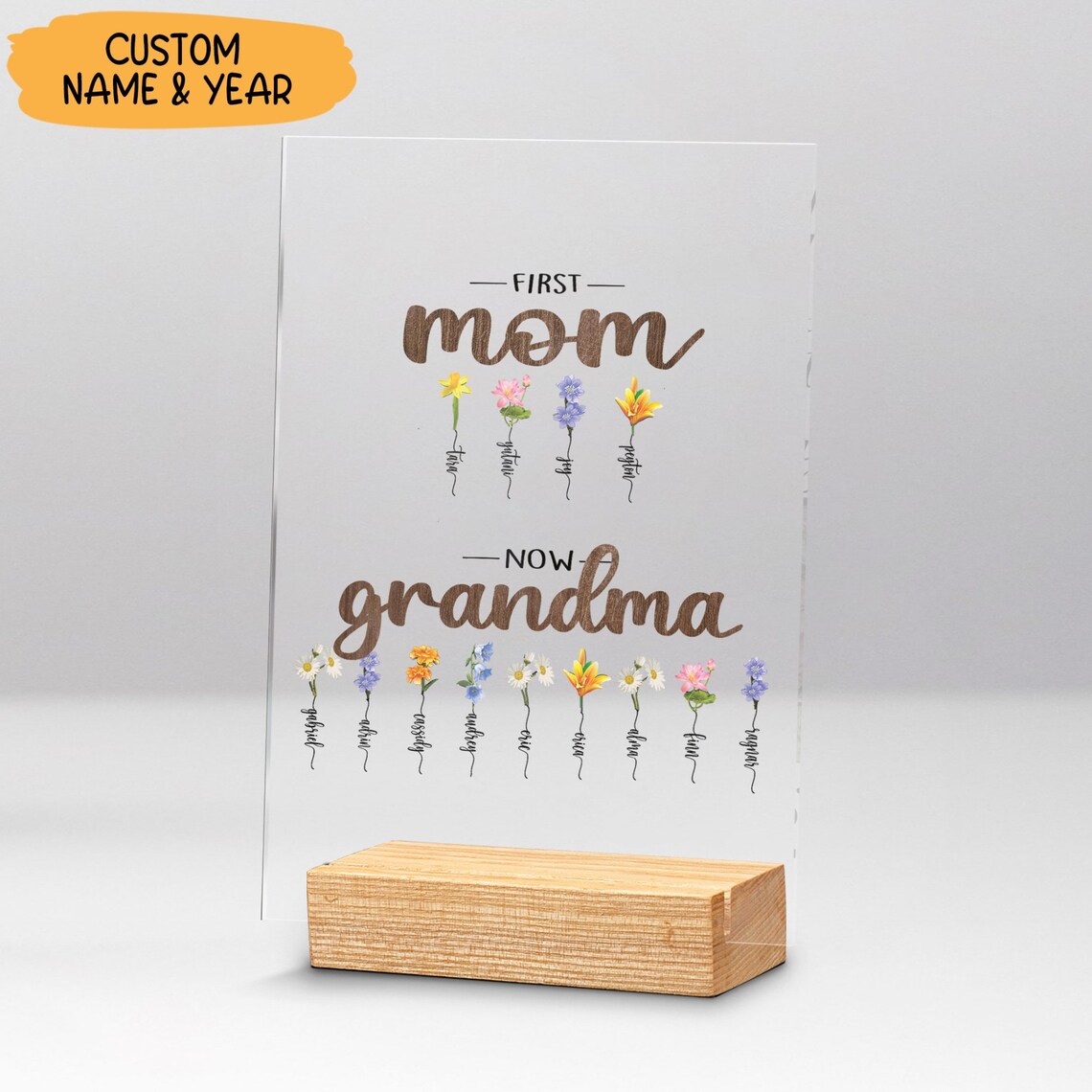 Custom Birth Month Flower First Mom Now Grandma Acrylic Plaque Grandma ...