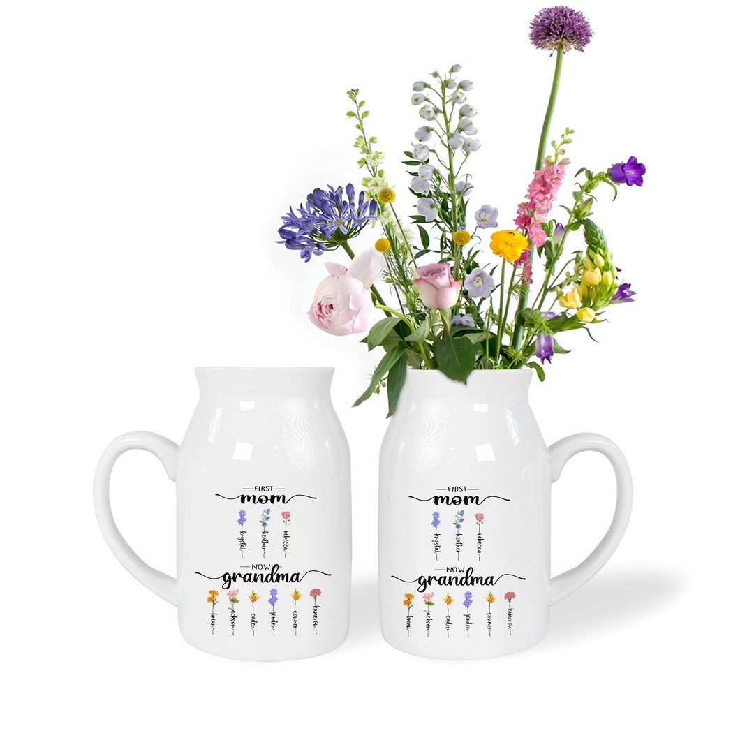 Custom Birth Month Flower First Mom Now Grandma Vase Personalized ...