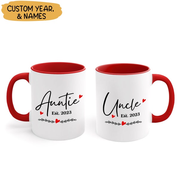 Personalized Est Auntie Coffee Mug, Est Uncle Coffee Mug, Auntie Mug Uncle Mug, New Aunty Gift, New Uncle Gift, Gift for Aunt Gift for Uncle