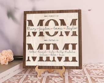 Los niños personalizados nombran a la primera mamá ahora Mimi Wood Sign Placa de 2 capas Regalo del Día de la Madre Regalo de mamá Regalo de la abuela Regalo familiar para mamá Mimi Home Decor