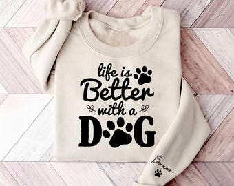 Sudadera personalizada para mamá de perro con nombre en la manga, camiseta para mamá de perro, suéter para mamá de perro, regalo para el Día de la Madre para mamá de perro, regalo para dueño de mascota