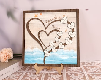 Nombre personalizado de los niños Corazón Mamá Abuela Signo de madera Placa de 2 capas Cumpleaños Día de las Madres Regalo Mamá Regalo Mimi Nana Abuela Regalo Familia Signo Decoración del hogar
