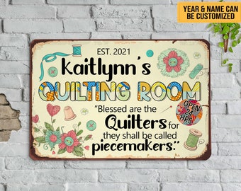 Personalized Quilting Room Metal Sign Classic Tin Gift for Quilter Tailor Quilting Wall Art Indoor Workshop Craft Room Sewing Room Decor