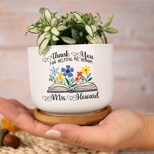 Personalized Teacher Gift Book Thank You Ceramic Plant Pot Mini Planter Flower Pot End Of Year Appreciation Gift for Teacher 2-Side Print image 3