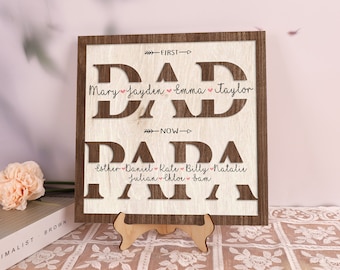 Personalized First Dad Now Papa Wood Sign Layer Family Plaque Custom Kids Names Grandpa Gift Dad Gift Birthday Father's Day Gift Home Decor