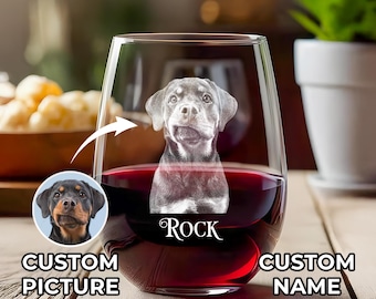 Vaso de whisky con foto personalizada grabada para perro, copa de vino para papá, vaso personalizado para perro, regalo para el Día del Padre, regalo para papá, regalo para dueño de mascota