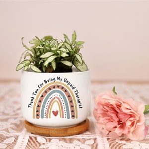 Thank You for Being My Unpaid Therapist Plant Pot Boho Rainbow Mini Planter Flower Pot Holder Therapist Gift Funny Gift for Coworker Friend