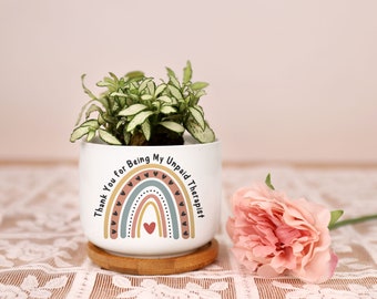 Thank You for Being My Unpaid Therapist Plant Pot Boho Rainbow Mini Planter Flower Pot Holder Therapist Gift Funny Gift for Coworker Friend