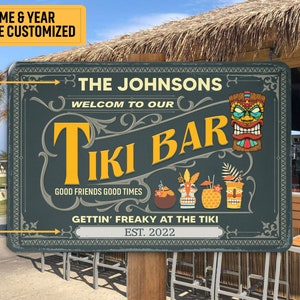 Personalized Tiki Bar Metal Sign, Tiki Bar Sign, Welcome Tiki Plaque, Tiki Pub Lounge Decor, Backyard Outside Hanging Decor, Custom Gift