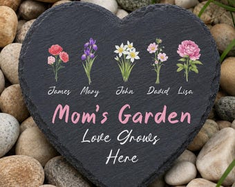 Personalized Mom's Garden Stone, Custom Birth Month Flower Stone, Mom Grandma Garden Slate, Birthday Mothers Day Gift For Mom, Gardener Gift