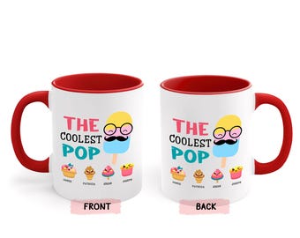 Custom Grandkids Names The Coolest Pop Mug, Personalized Grandpa Coffee Mug, Funny Dad Accent Cup, Birthday Father's Day Gift for Dad Papa