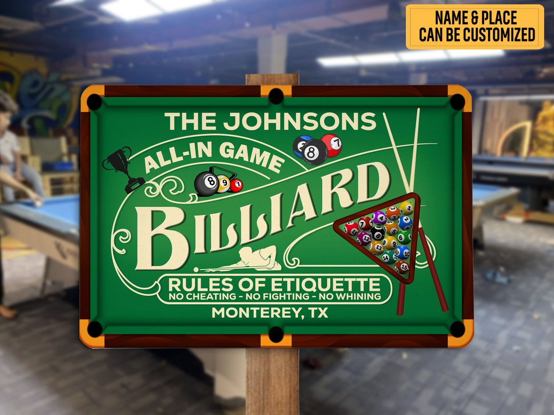 Personalized Allin Game Billiard Metal Sign Rules of Etiquette