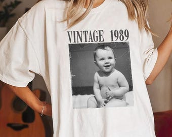 Camiseta con foto vintage y colores clásicos, camiseta de cumpleaños personalizada, regalo para 30 o 40 cumpleaños, camiseta retro para fiesta de cumpleaños.