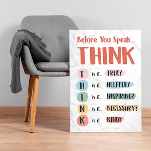 Think Before You Speak Poster Canvas Print Wall Art Classroom Poster ...