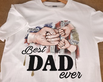 Regalo personalizado para papá Nombre del niño Primer golpe Bandera estadounidense El mejor papá de todos los tiempos Camiseta para hombres Regalo del día del padre Camisa patriótica del papá Camisa del padre