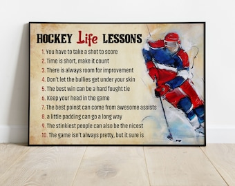 Hockey Life Lessons Poster Canvas Print Hockey Poster Wall Art Room Decor Vintage Gift Ice Hockey Player Boy Sport Lover Man Cave Club Decor