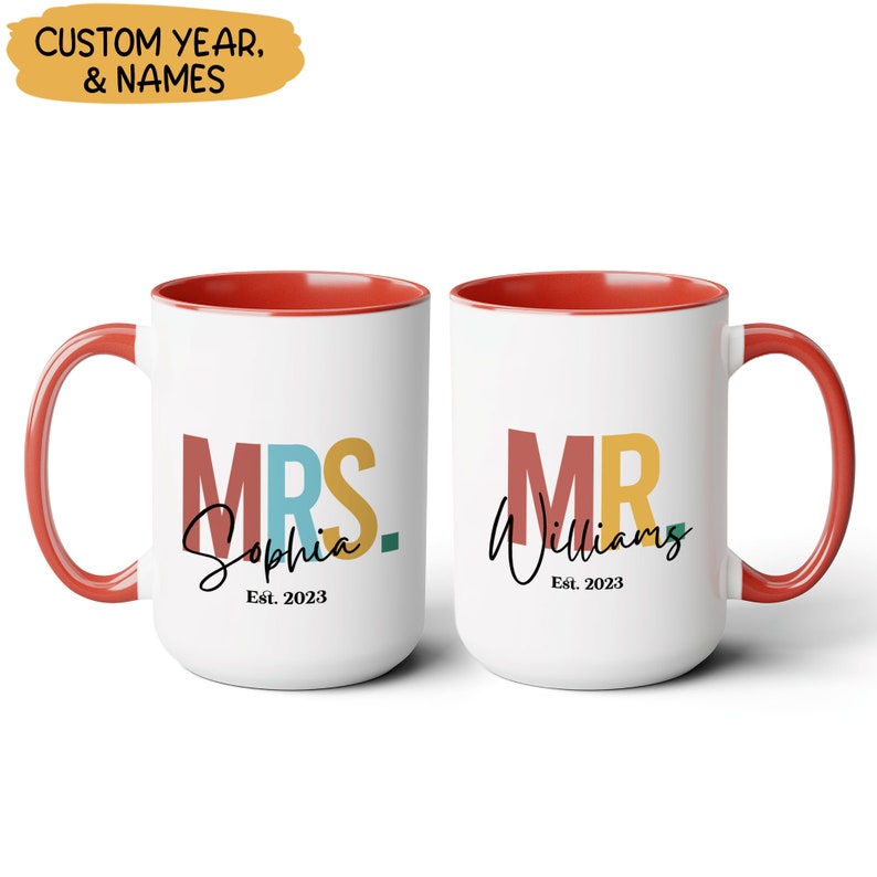 Personalized Mr Mrs Coffee Mug Bridal Shower Gift for Couple Engagement