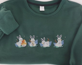Embroidered Rabbit Sweatshirt Hoodie For Women, Easter Bunny Sweatshirt, Cute Bunnies Shirt, Easter Sweatshirt, Easter Gift for Rabbit Lover