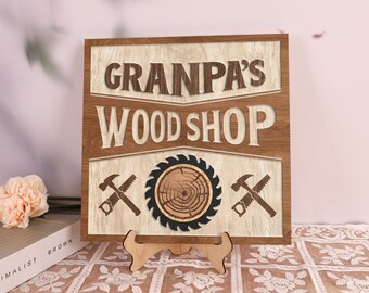 Custom Wood Shop Wooden Sign 2-Layer Plaque Workshop Sign Grarage Sign Fathers Day Gift Birthday Dad Gift Workshop Decor Man Cave Decor