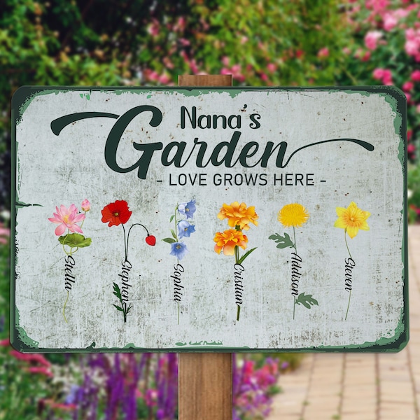 Personalized Nana's Garden Metal Sign - Gift Idea For Grandma With Up to 9 Grandkids main image 0