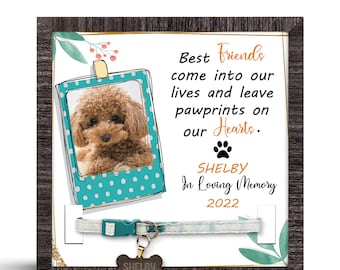 Foto personalizada Best Friends Memorial Pet Collar Sign Holder Picture Frame In Loving Memory Pet Loss Sympathy Remembrance Gift para el dueño de la mascota