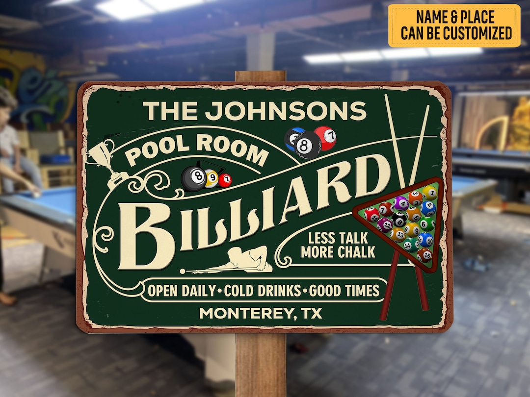 Personalized Pool Room Billiard Metal Sign More Chalk Billiards Sign ...
