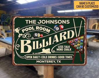 Personalized Pool Room Billiard Metal Sign More Chalk Billiards Sign Billiard Lover Gift Custom Billiard Club Decor Man Cave Game Room Decor