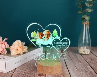 Lámpara de luz nocturna LED con foto personalizada y nombre para abuelos, casa de la abuela y el abuelo, regalo de inauguración de la casa para abuelos, decoración del hogar, decoración del dormitorio