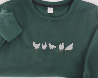 Sudadera con capucha y pollos Leghorn bordados, camiseta divertida con pollos bordados, regalo de granja, sudadera de cuello redondo para granjeros, regalo para amantes de los pollos
