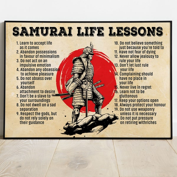 Samurai Life Lessons Poster Samurai Canvas Print Vintage Japanese Warrior Wall Art Decor Inspirational Gift for Samurai Lover Japan Style