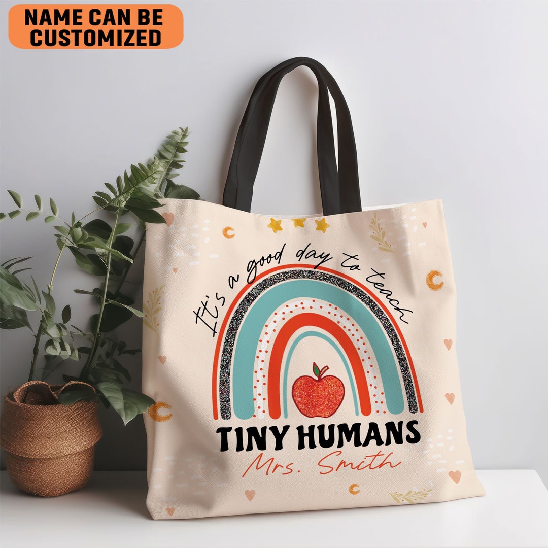 Custom Name Teacher Tote Bag Boho Rainbow Teacher Handle Bag Thank You ...