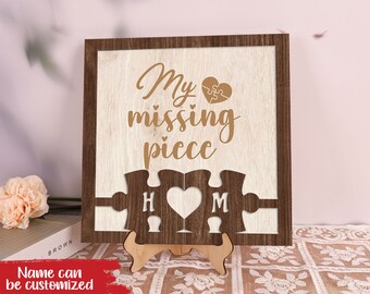Personalized My Missing Piece Wood Sign Puzzle Art 2-Layer Plaque Custom Gift for Couple Anniversary Valentine's Day Gift Home Bedroom Decor