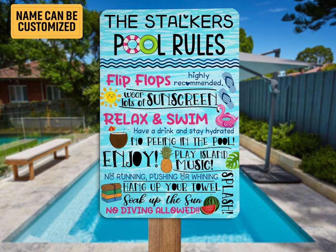 Funny Pool Rules Sign, Personalized Swimming Pool Sign, Poolside Sign, Summer Art Custom Gift