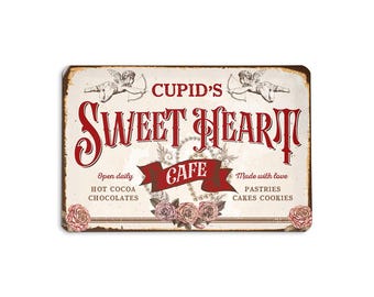 Vintage Cupid's Sweetheart Metal Sign, Valentine Bar Sign, Coffee Shop Sign, Valentine's Day Gift, Rustic Valentine Decor, Kitchen Wall Art