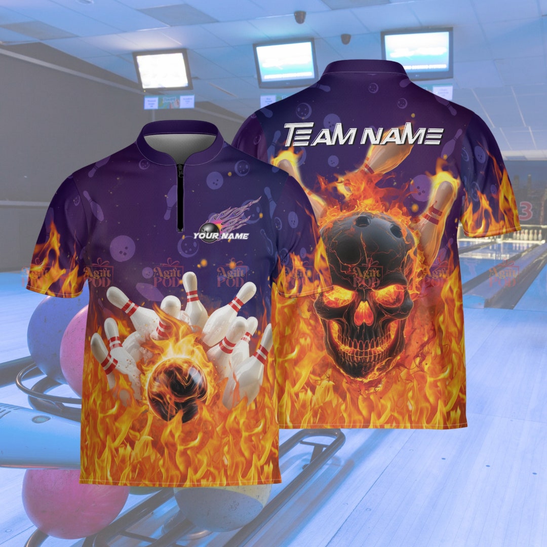 Personalized Bowling Jersey Custom Player Team Name Fire Skull Bowling