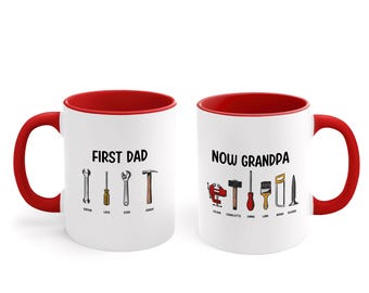 Personalized First Dad Now Grandpa Coffee Mug, Custom Grandpa's Garage Mug, Accent Cup, Father's Day Gift, Birthday Gift for Dad Grandfather