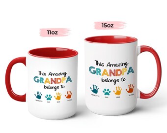 Personalized Kids Handprint This Amazing Grandpa Belongs to Mug, Custom Grandpa Coffee Mug, Accent Cup, Birthday Father's Day Gift for Papa