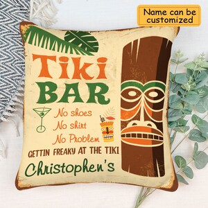 Custom Tiki Bar Pillowcase, Tiki Bar Pillow Cover, Tiki Bar Throw Pillow Square, Tropical Vibe Gift, Couch Sofa Bar Decor Home Decor Vintage