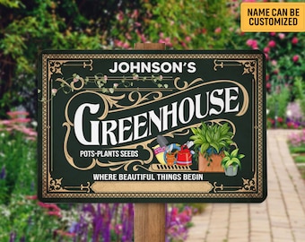 Letrero metálico personalizado para invernadero, letrero para cobertizo de jardín, regalo personalizado para amantes de la jardinería, maceta para jardinero, decoración de jardín, regalo para jardinero