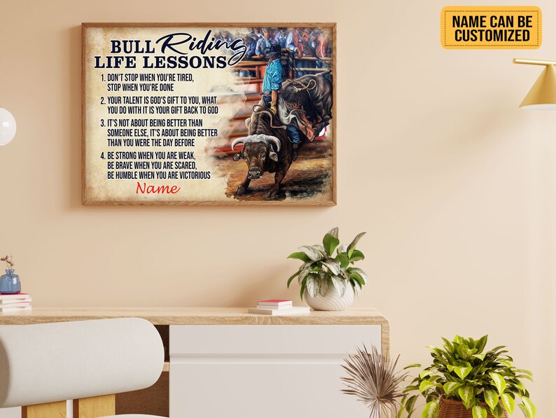 Bull Riding Life Lessons Personalized Bull Riding Poster Canvas Print ...
