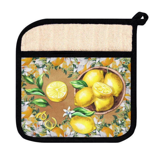 Basket of Lemons Pot Holder, Spring Home Decor, Citrus Kitchen Decor, Kitchen Home Decor