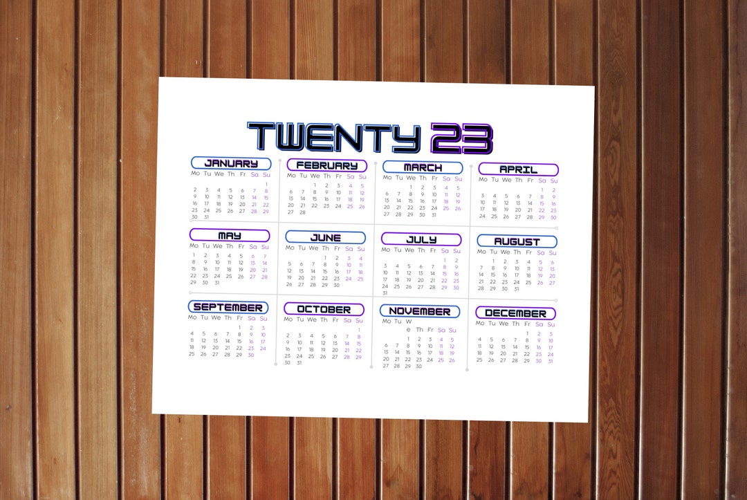 2023 Wall Calendar Full Year on One Page DIGITAL DOWNLOAD Etsy UK