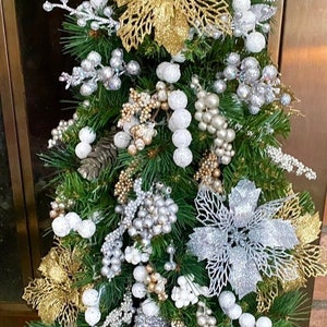 Pre Lit Metallic Christmas Topiary/ 3 ft Decorated Christmas Tree
