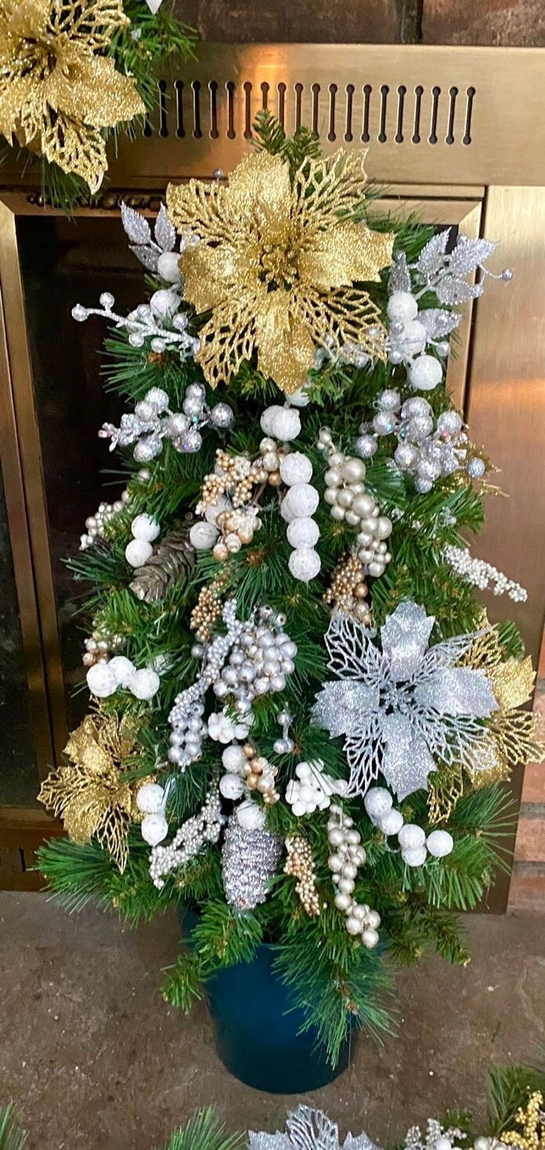 Pre Lit Metallic Christmas Topiary/ 3 Ft Decorated Christmas Tree Etsy