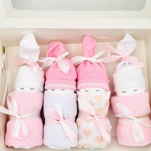 Girl /Baby Pink White & Hearts Diaper Babies Gift Set!  Diaper Cakes/ Baby Shower Gift / Baby Gift Basket/ New Baby Gift Gender Reveal Gift
