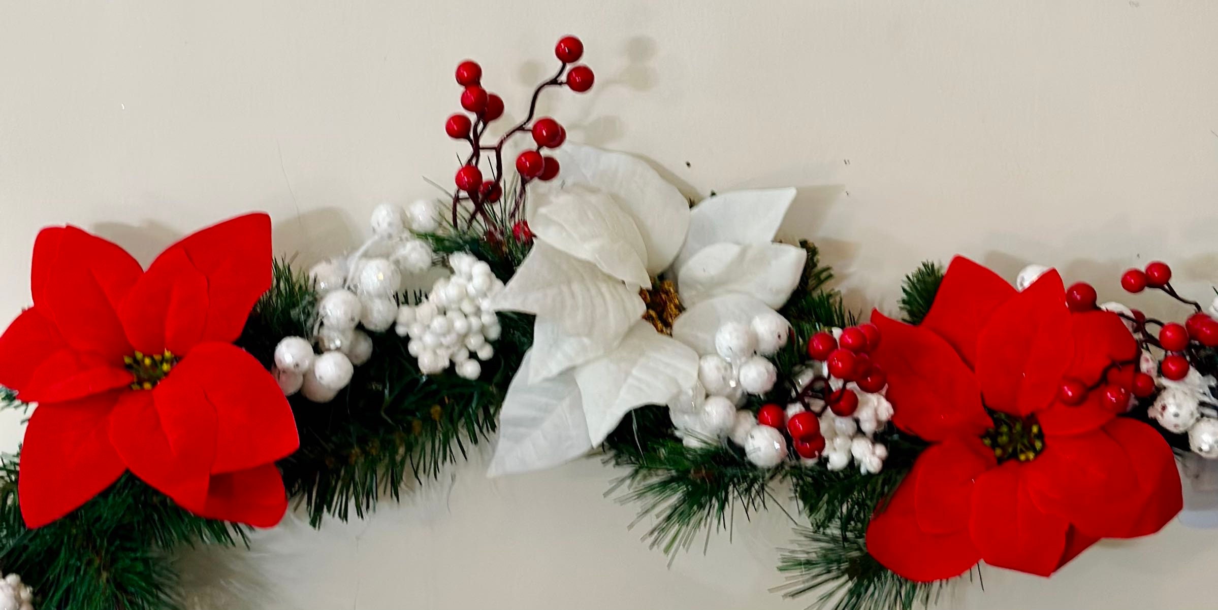 Pre-lit Red and White Christmas Poinsettia and Berry Garland - Etsy