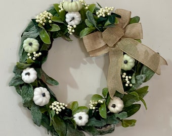 Lambs Ear and Pumpkin Wreath