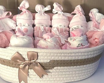 New Baby Gift Set! / Diaper Babies/ Onesie / Diaper Cupcakes/ Teddy Bear Washcloths /Baby Shower Gift Basket/ Gender Reveal Gift