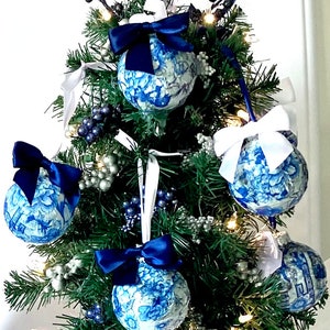 Chinoiserie Inspired  2 Foot Pre- Lit Mini / Table Top/ Topiary Decorated Christmas Tree