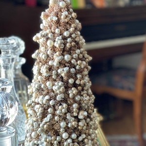 Beautiful Champagne Pinecone, Berry, and Pearl Cone Tree.